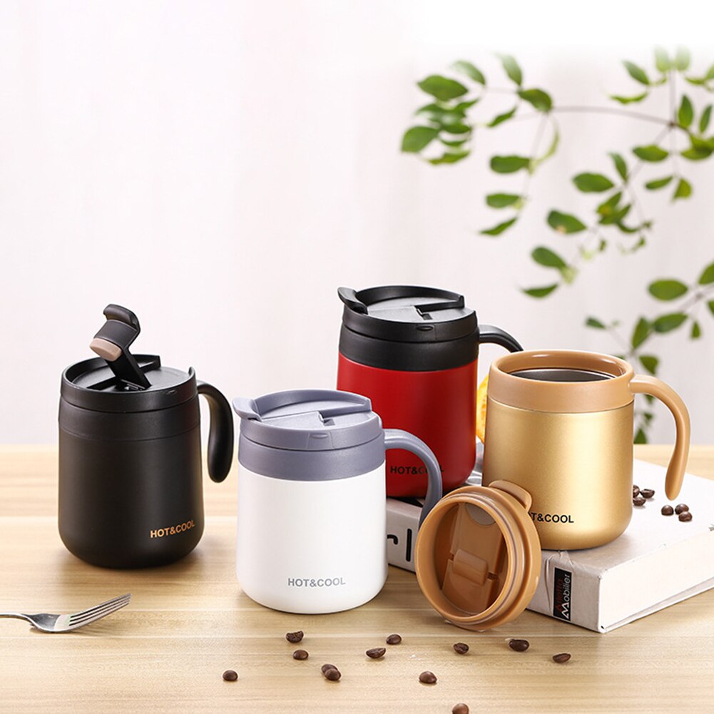 350ml 304 Stainless Steel Vacuum Flask with Handle Lid Portable Coffee Cup &amp; Cool Thermos Cup Business Style for Men Office