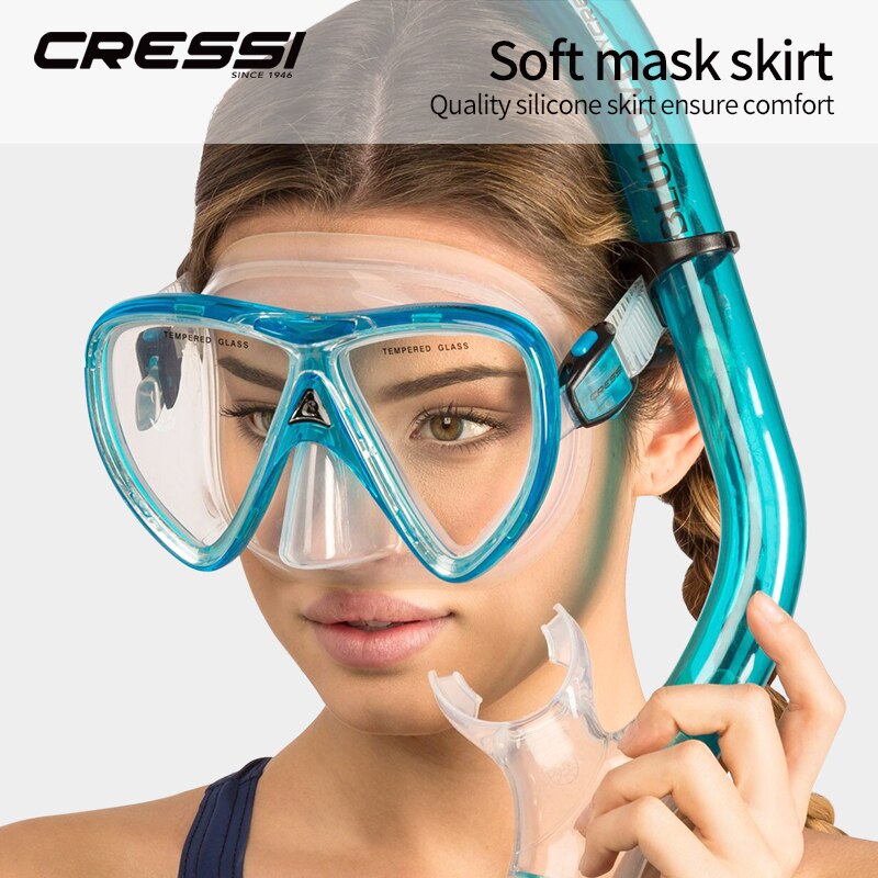 Cressi IKARUS-máscara de buceo, conjunto de esnórquel, máscara de silicona de secado superior, Combo de lentes de vidrio templado para adultos