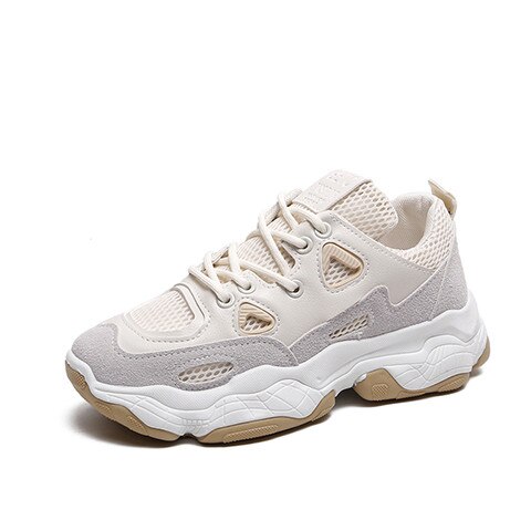 Sports Shoes Women's Outdoor Mesh Lace Up Running Breathable Shoes Women Trend Sneakers Sports Wear For Women Gym Tide Feminino: Beige / 6