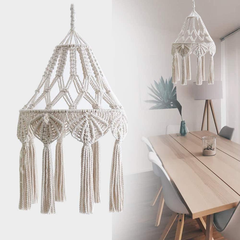 Macrame abażur tapeta w stylu boho wisząca lampa sufitowa tkanina z frędzlami klosz żyrandol dekoracyjne nakładki robić salonu sypialnia