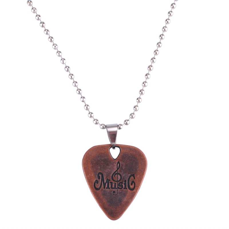 Collier de guitare acoustique basse en métal rétro, médiator en alliage de Zinc avec chaîne: Ancient red