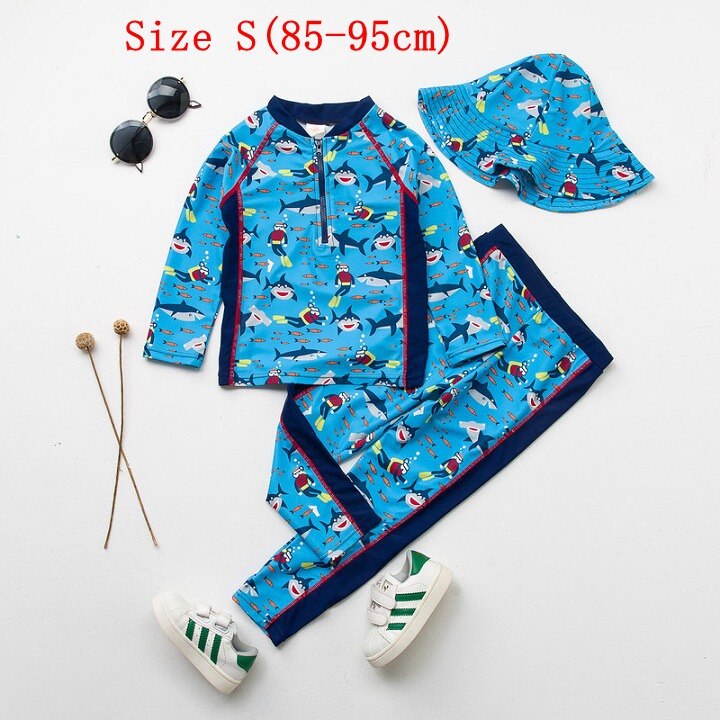 Boys Swimwear Long Sleeves Sun Protection Toddler Boy Bath Clothes Children's Swimsuit Quick-Dry Diving Suit Surfing Rash Guard: S (85-95cm)
