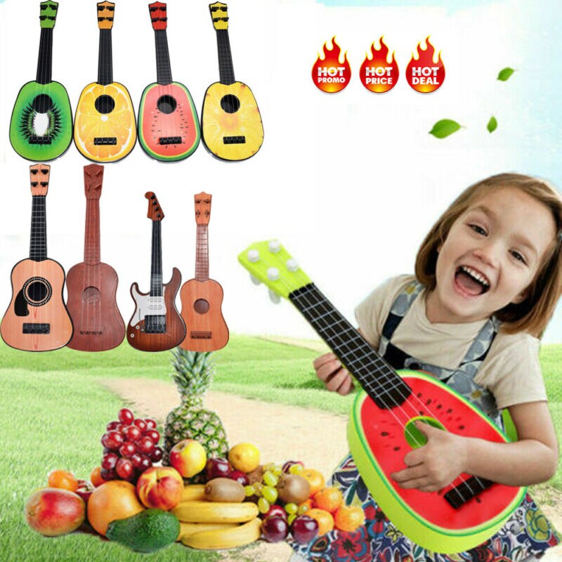 32 Cm Kinderen Kids Leren Gitaar 4 String Ukulele Leuke Mini Fruit Kan Spelen Eenvoudige Muzikale Ukulele Speelgoed