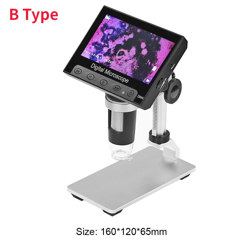 1000 x 4.3 tommer digitalt mikroskop  hd 1080p elektronisk desktop lodning lcd lup forstørrelsesglas sæt understøtter 10 sprog: B