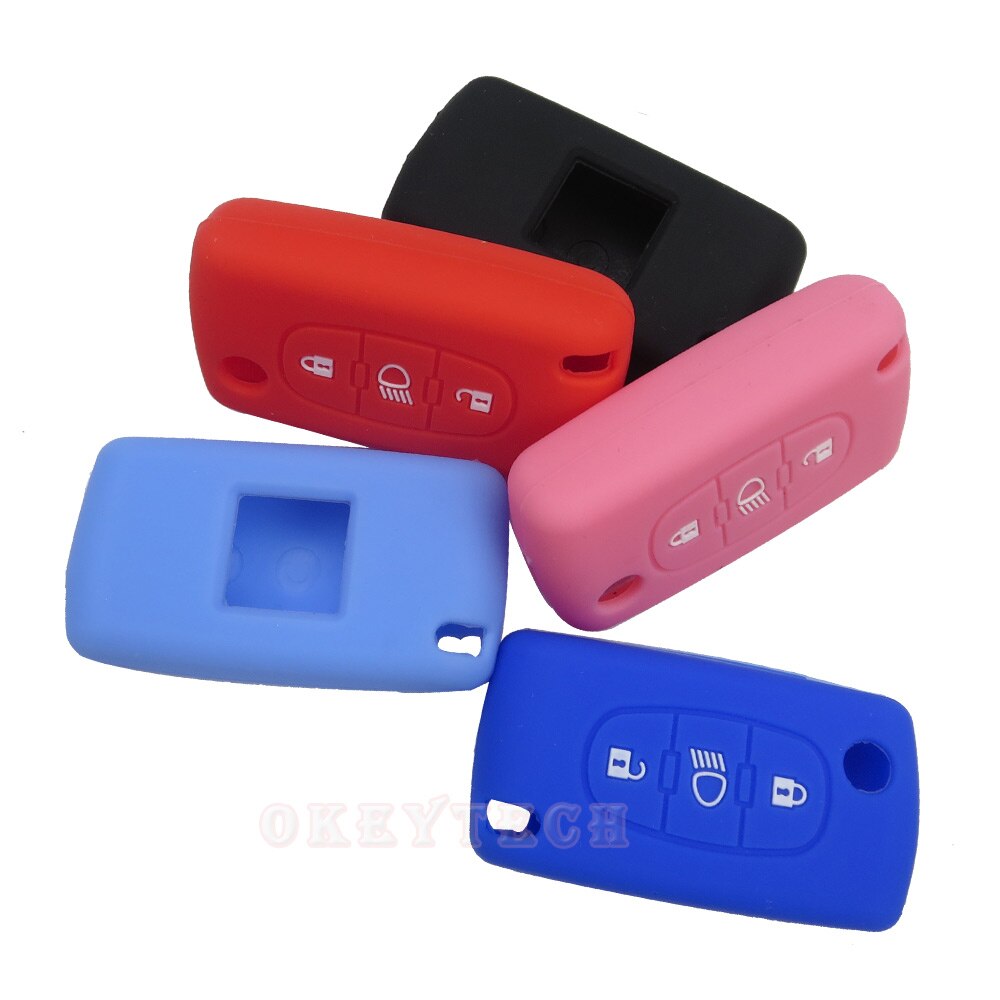 OkeyTech silicone car key cover case For Citroen C2 C3 C4 C5 Picasso Xsara C6 C8 for peugeot Remote 3 button flip key auto shell