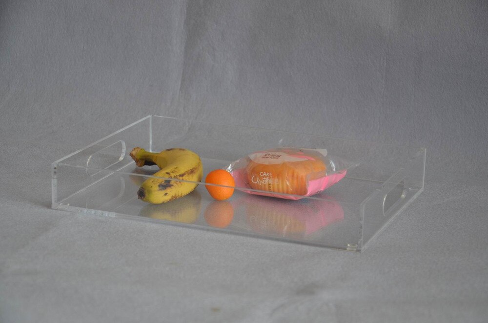 Rechteck Klar Acryl Tabletts mit Griff für Getränke, Obst, Kuchen, Spielzeug YAT-001-1