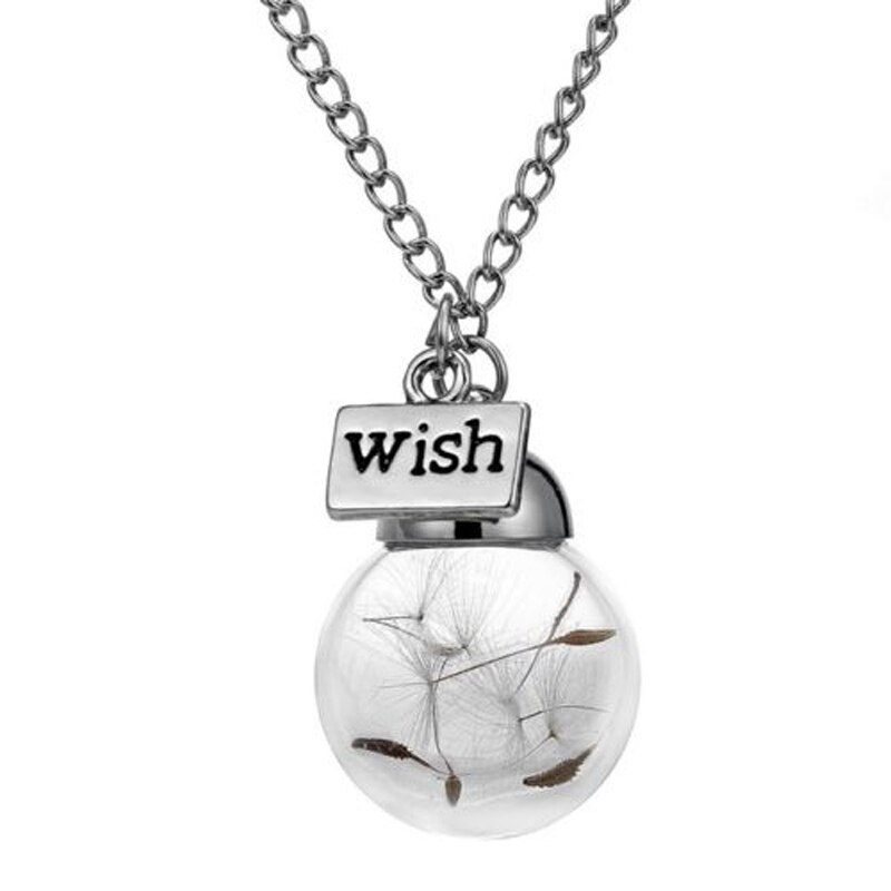 Glas Ball Löwenzahn Getrocknete Blume Halskette Für Frauen Kind Silber Farbe Kette Charme Anhänger Merk Schmuck Party Choker