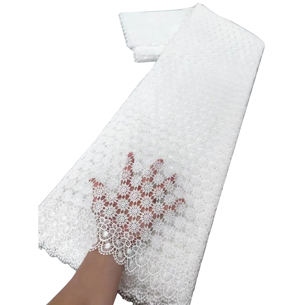 2025 Afrikaanse Nigeriaanse Wateroplosbare Damast Kant Stof Borduren Feestjurk Pailletten Katoen 5 yards: Black Nickel