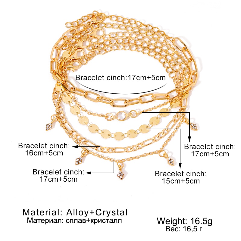 ZOVOLI Böhmischen retro mehrschichtig Punk Gold Strass Kette Armbänder einstellen für Frauen Schmuck Geometrische Perlen Charme Armreifen