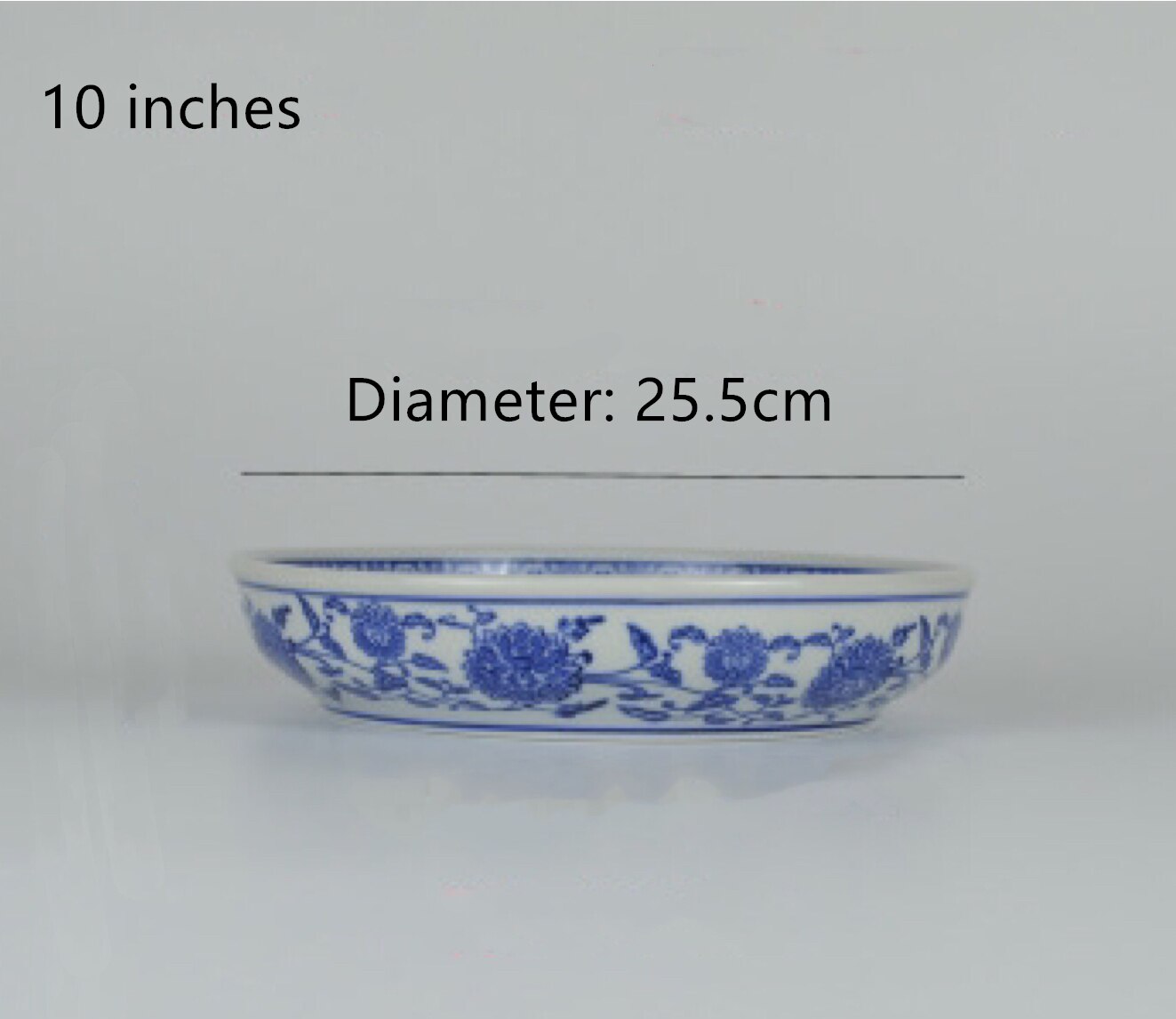 Chinese Flower Blue and White Porcelain Ceramic Plate Restaurant Household Multi-size Antique Salad Plate Deep Dish: 10 inch