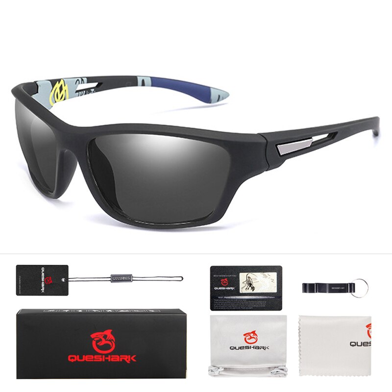 Queshark-gafas de sol cuadradas polarizadas para hombre y mujer, lentes de protección UV coloridas para pesca, senderismo, conducir, ciclismo, cuadradas: blackA