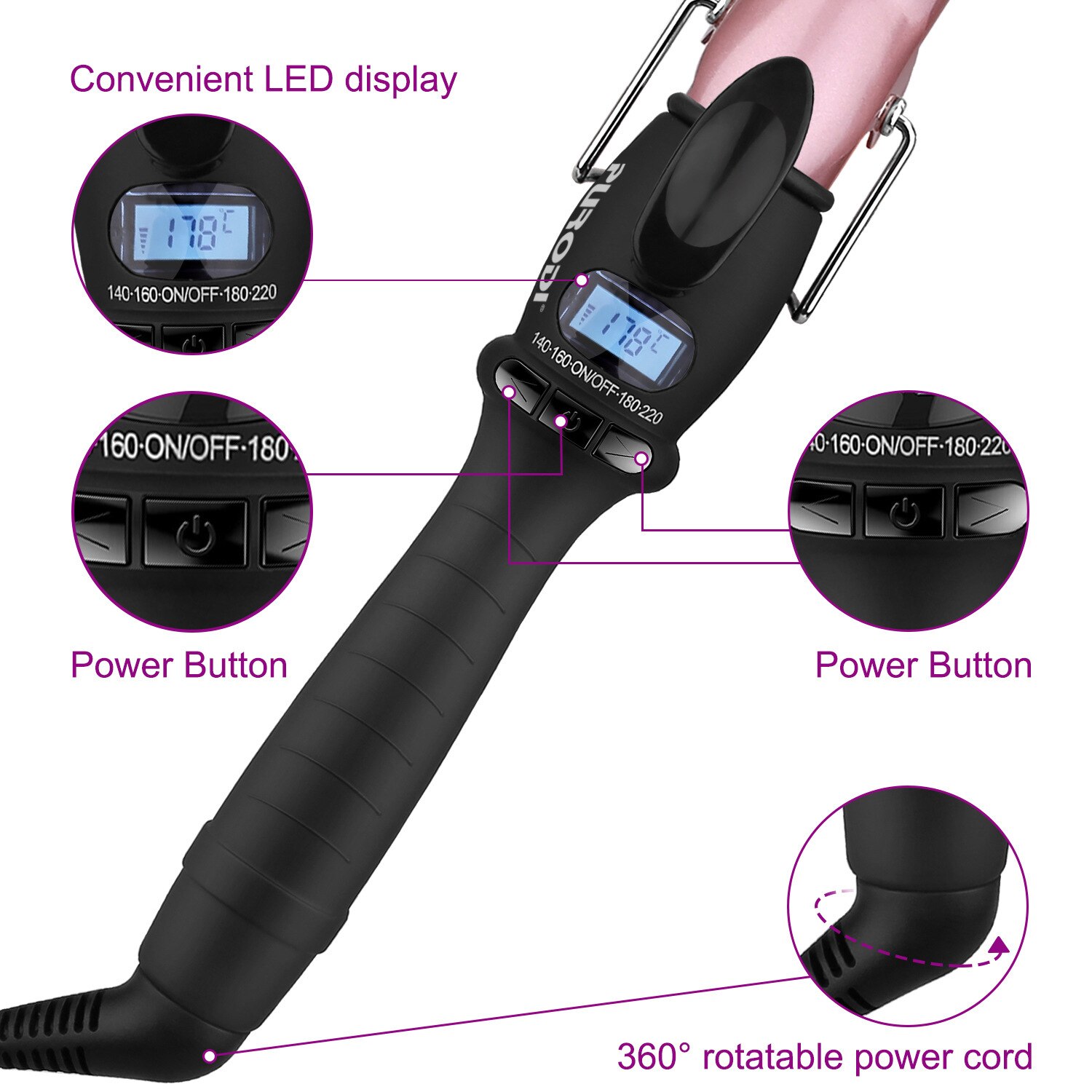 Tourmaline Ceramic Hair Curler Lcd Curling Iron Roller Curls Wand Waver Multi temperature control Styling Tool