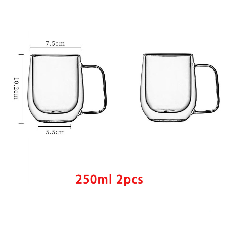 1/2/4pcs Double Wall High Borosilicate Glass Mug Heat Resistant Handle Coffee Milk Juice Water Cup 250/400ml: green