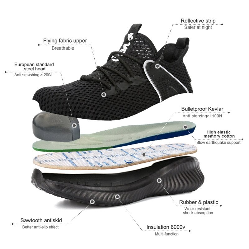 LEOSOXS mężczyźni niezniszczalne stalowe buty z palcami siatka powietrzna odporne na przebicie lekki cały sezon mężczyźni i kobiety trampki darmowa wysyłka