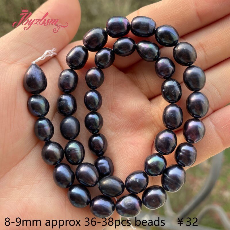 7-8mm 8-9mm oval preto de água doce pérola natural solta grânulos para diy colar pulseira brinco anel jóias fazendo costa 15&quot;: 8-9mm