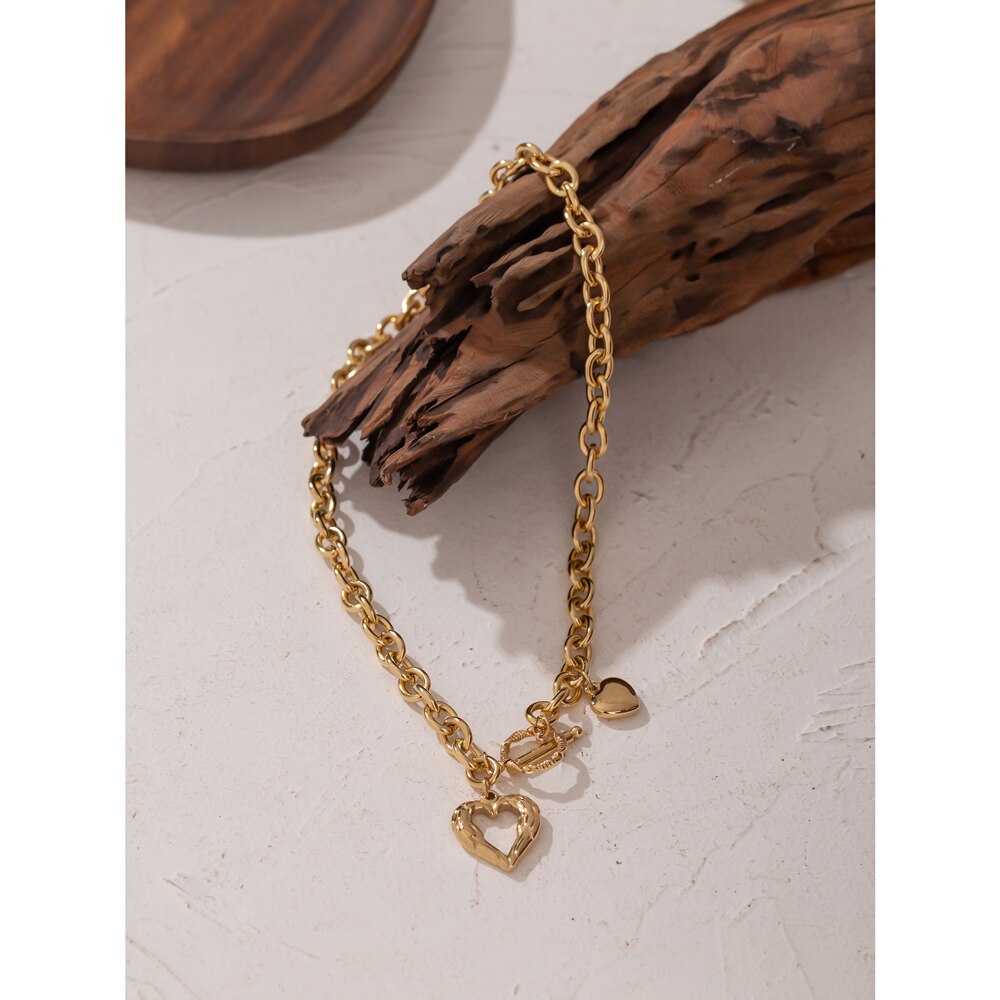 Yhpup Oro in Acciaio Inox Cuore Collares Dichiarazione di Struttura del Metallo Geometrica Collana Del Collare A Catena per Le Donne del Regalo di Anniversario Nuovo