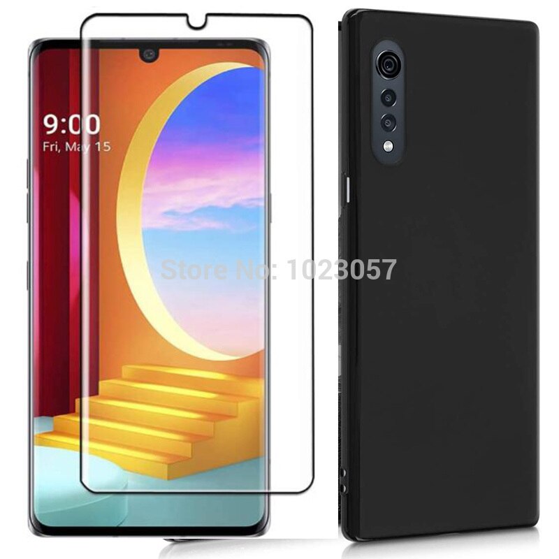 3-en-1 étui + appareil photo verre trempé sur pour LG velours 5G LM-G900N LM-G900E verre protecteur d'écran pour LG velours 5G G9 2.5D verre: 2 in 1 black case
