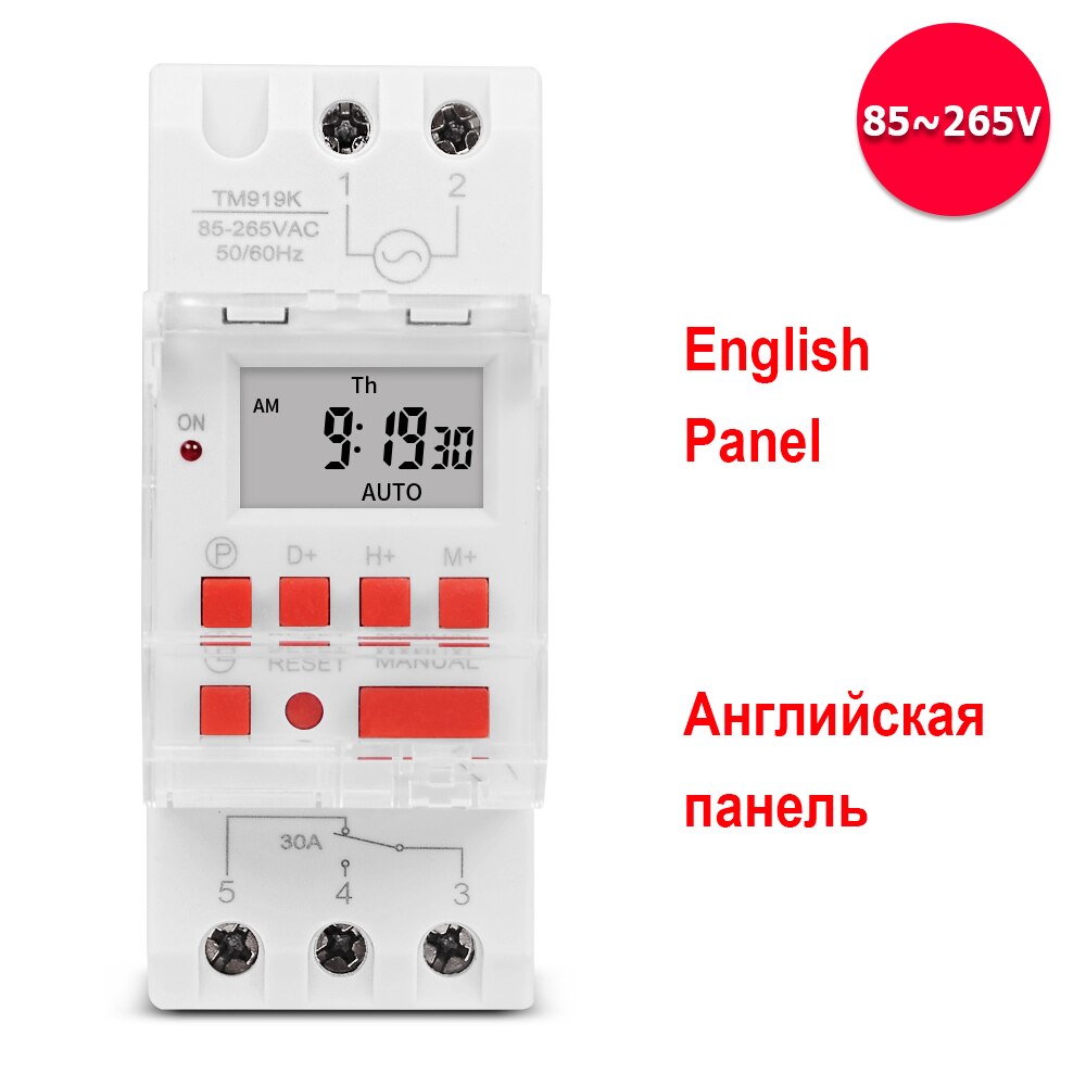 Heavy Duty 30A 5000W 5V 12V 24V 110V 220V 7 Days Programmable Timer Automatic Lighting Controller DIN Rail Installation: English 85-265V