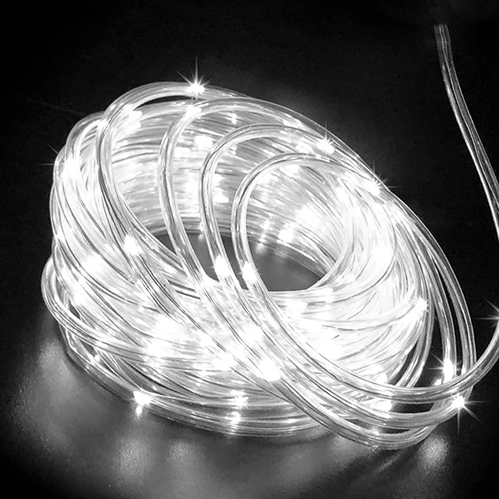 Guirnalda de Año , tubo LED, luces de hadas de cuerda, guirnalda impermeable con pilas, 150 LED para decoración navideña interior y exterior: Blanco / 0-5 W / X