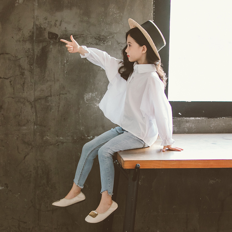 Blusa de Irregular suelto para niña, camisa de 10 a 12 años, Atuendo para primavera y otoño: Blanco / 4T