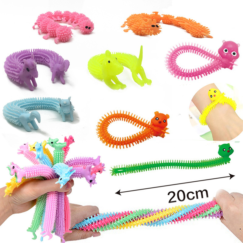 1Pc Eenhoorn Rups Worm Noodle Stretch String Tpr Touw Anti Stress Speelgoed String Fidget Autisme Vent Speelgoed Willekeurige Kleur