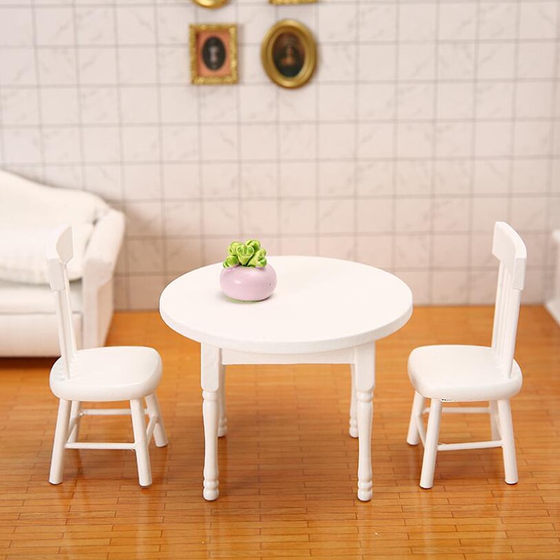 1:12 Dollhouse Miniature Furniture Wooden White Dining Table Chair Model Set Dollhouse Furniture Accessories