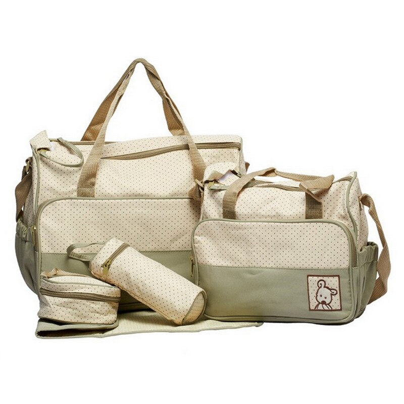 Multifuncational Large Capacity 5Pcs Baby Diaper Bag Shoulder Bags Organizer For Mummy Maternity Baby Bag For Mom Diaper Bag: Green