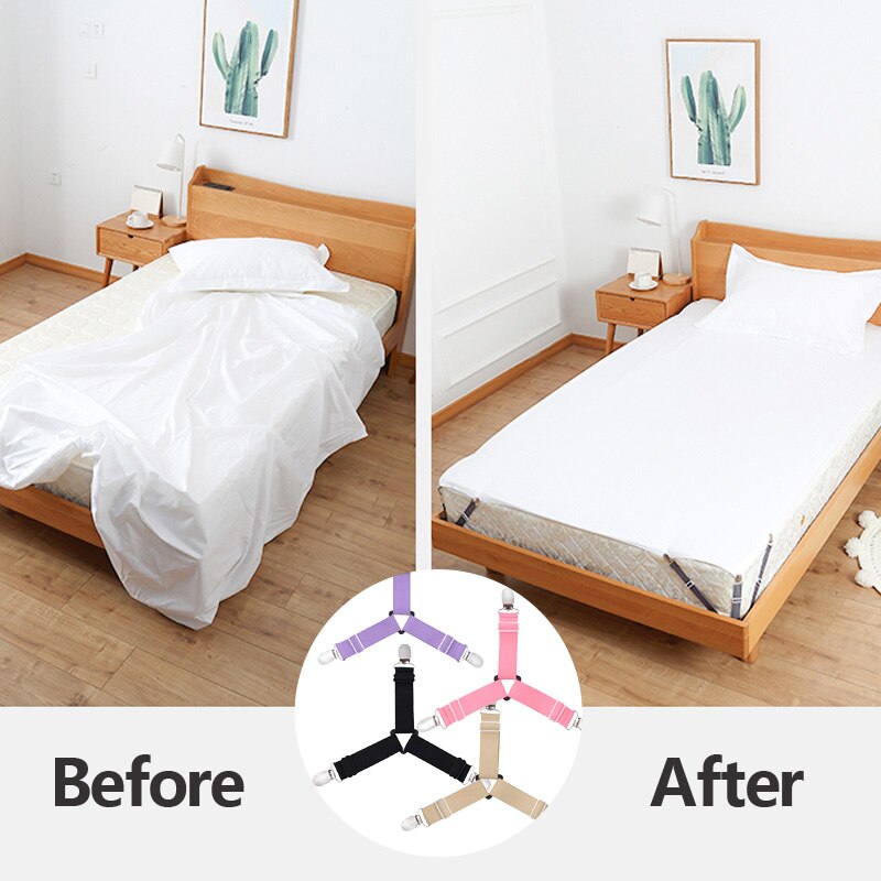 4 stk / sæt sengelinned ark klip lagen bælte fastgørelse madras elastisk skridsikker klip tæppe gripper hvid og sort sengetøj
