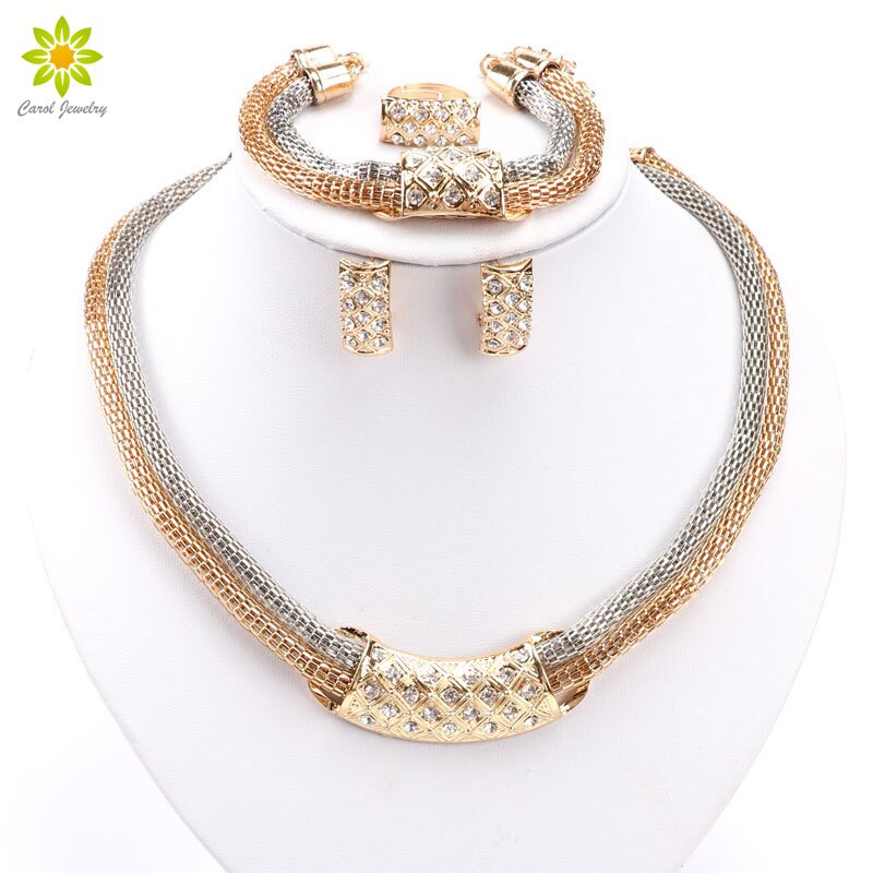 Afrikanische Perlen Schmuck Sets Kleid Zubehör Kristall Ohrringe Halskette Gold Farbe Klassische Anhänger Hochzeit