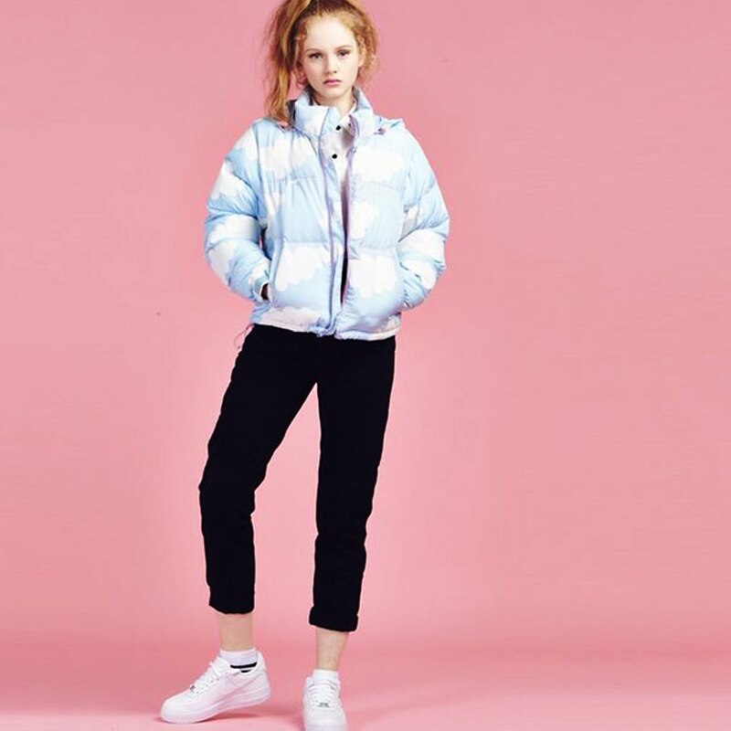 Mignon doux femmes vestes d'hiver à capuche coton rembourré manteaux manteaux épaissir vêtements d'extérieur nuage imprimer Parkas manteau