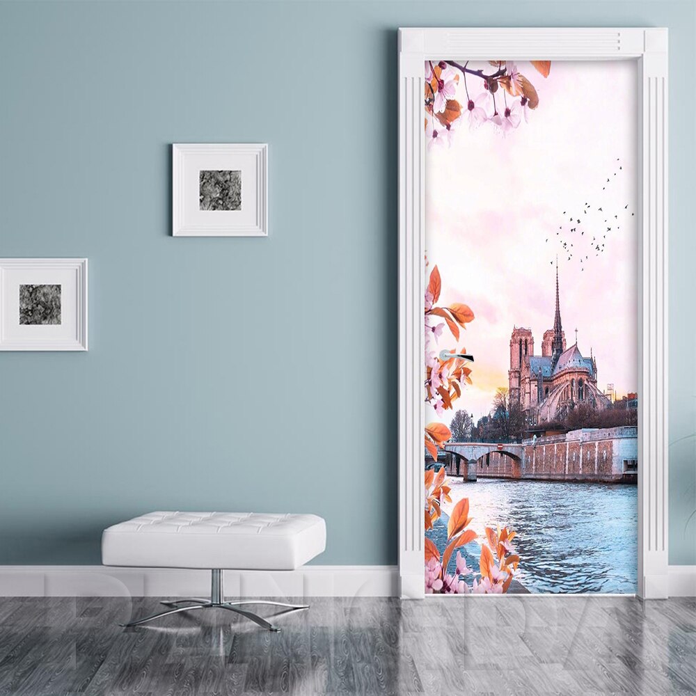 Självhäftande 3d papper 2 st renovering paris torn landskap diy pvc klistermärken dörr vattentät heminredning dekal tryck konst bild: Dörr yxcv 2715-03 / 95 x 215cm