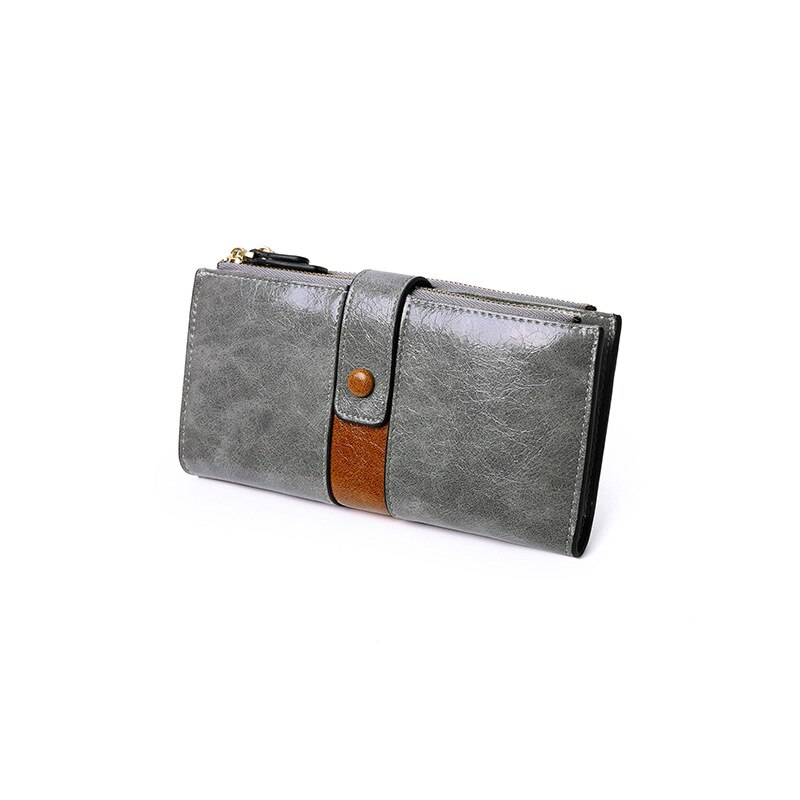 Carteira de couro longo das mulheres grande capacidade telefone procket titular do cartão carteiras bolsa feminina embreagem zíper marca designer bolsas: Cinza