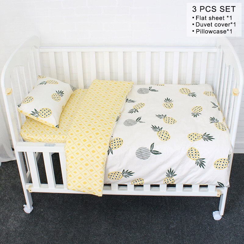 3 stuks Set Baby Beddengoed Set Puur Katoen Flamingo Grey Cloud Patroon Wieg Kit Inclusief Kussensloop Dekbedovertrek Cot Platte vel: Pineapple
