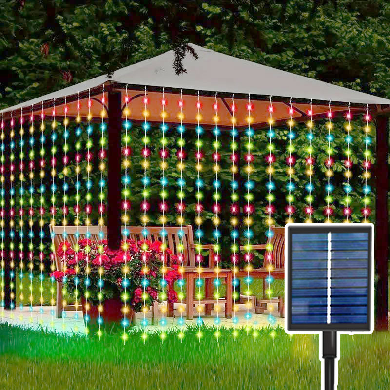 LED Solar Curtain String Lights Copper Wire Outdoor Lamp Solar Fairy Lights Garland for Garden Party Patio Terrace Camping Decor