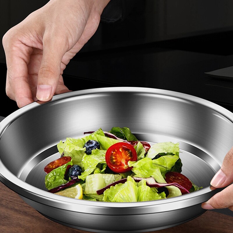 4Pcs 304 Stainless Steel Dinner Plates Kitchen Restaurant Tray Round Dessert Cake Snack Dishes Food Storage Plate