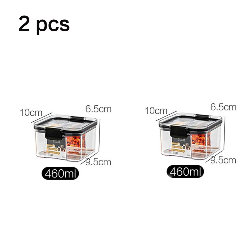 2/3/4PCS PET Plastic Food Containers set Transparent Stackable Dry Food Storage Box Kitchen Spaghetti Noodles Sealed Containers: 2pc 460ml