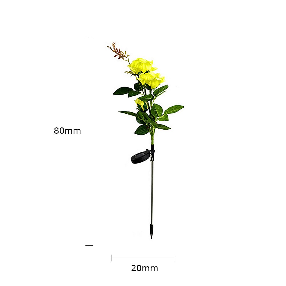 3 LED Solar Simulation Rose Flower Light IP65 Waterproof Garden Landscape Lamp Solar Bollard Light Led Solar Stick Lights: Yellow