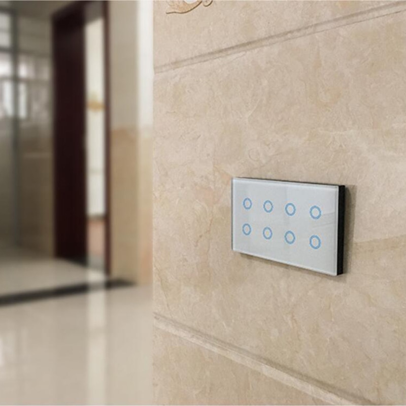 Wifi Smart Home Light Switch 4 Gang Tempered Glass Touch Panel Combo Intelligent Fan Power Metering For Alexa/Google Home