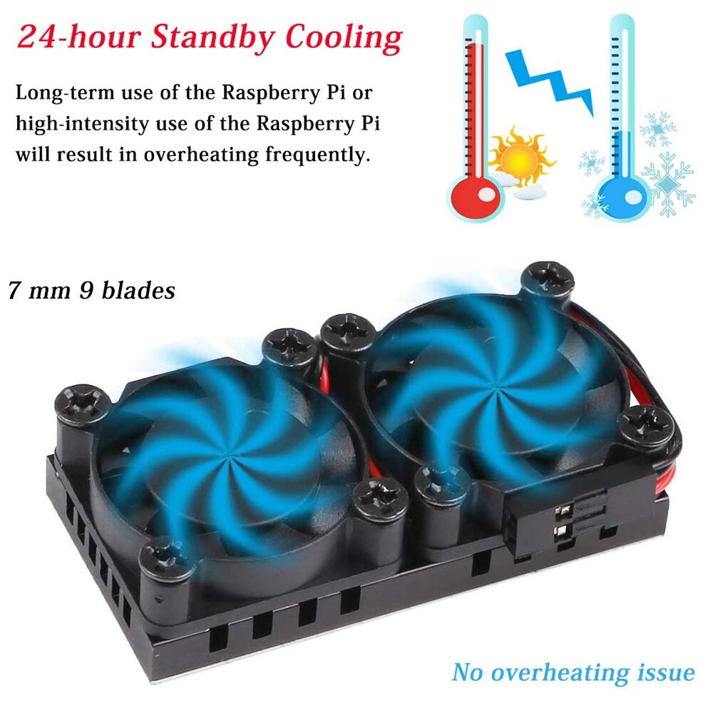 Raspberry Pi 4 Model B Dual Fan with Heat Sink Ultimate Double Cooling Fans Passive Cooler for Raspberry Pi 4B for RPI 3B+