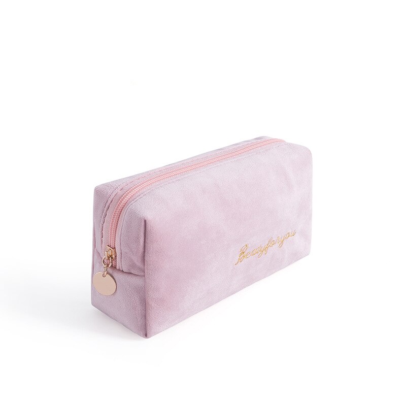 Doozeepa Meisjes Fluwelen Organizer Cosmetische Tas Vintage Zachte Toilettas Pakket Vrouwen Travel Make-Up Lippenstift Pouch Beauty Case: Pink