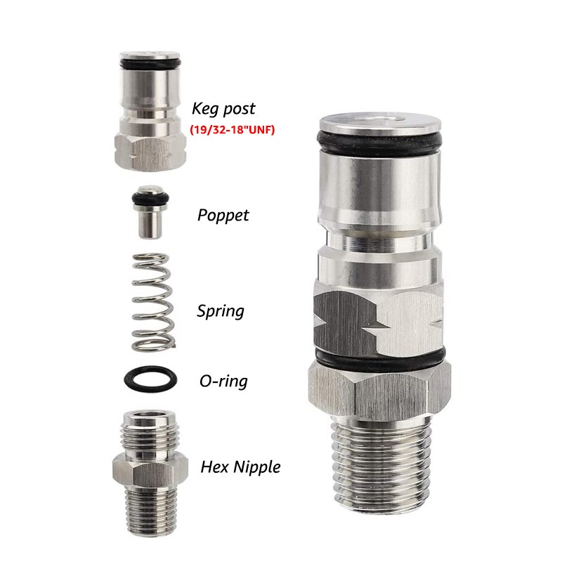 Homebrew 19/32-18 Ball Lock Post with 1/4 Inch NPT Thread Bulkhead Kit Liquid Gas Ball Lock Connector Quick Disconnect