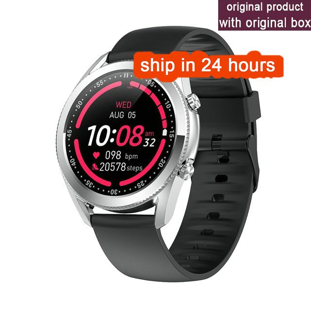 G33 Smartwatch Men Bluetooth Call Round Touch Heart Rate Blood Pressure Fitness Tracker for Android iOS: Silver Silicone