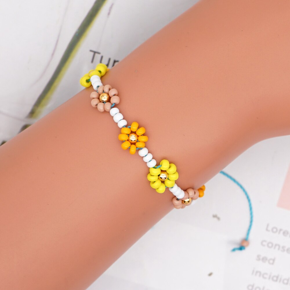 Go2Boho Handgemaakte Armband Voor Vrouwen Zonnebloem Sieraden Vriendschap Verstelbare Touw Zaad Kralen Zomer Meisje Armbanden