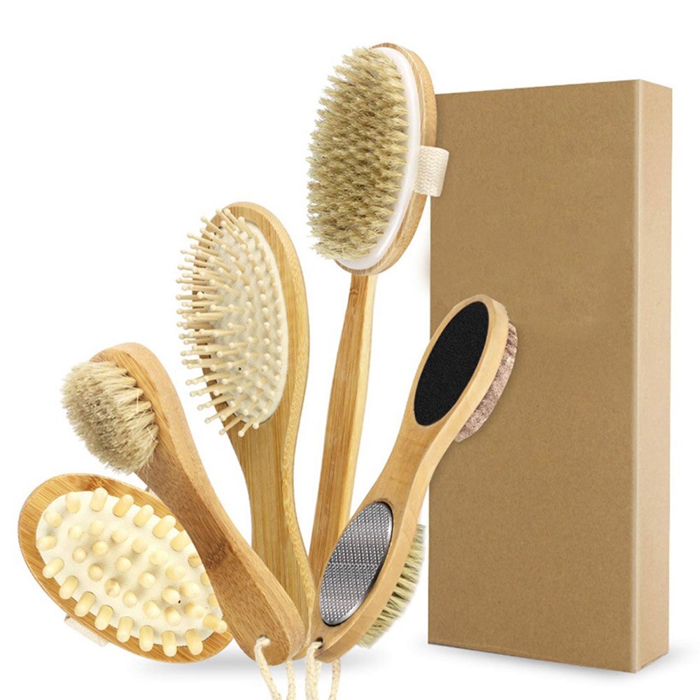 5 stk kropsmassage børste bløde børster badescrubber massager til hår hoved bagben fod eksfolierer og fjerner død hud
