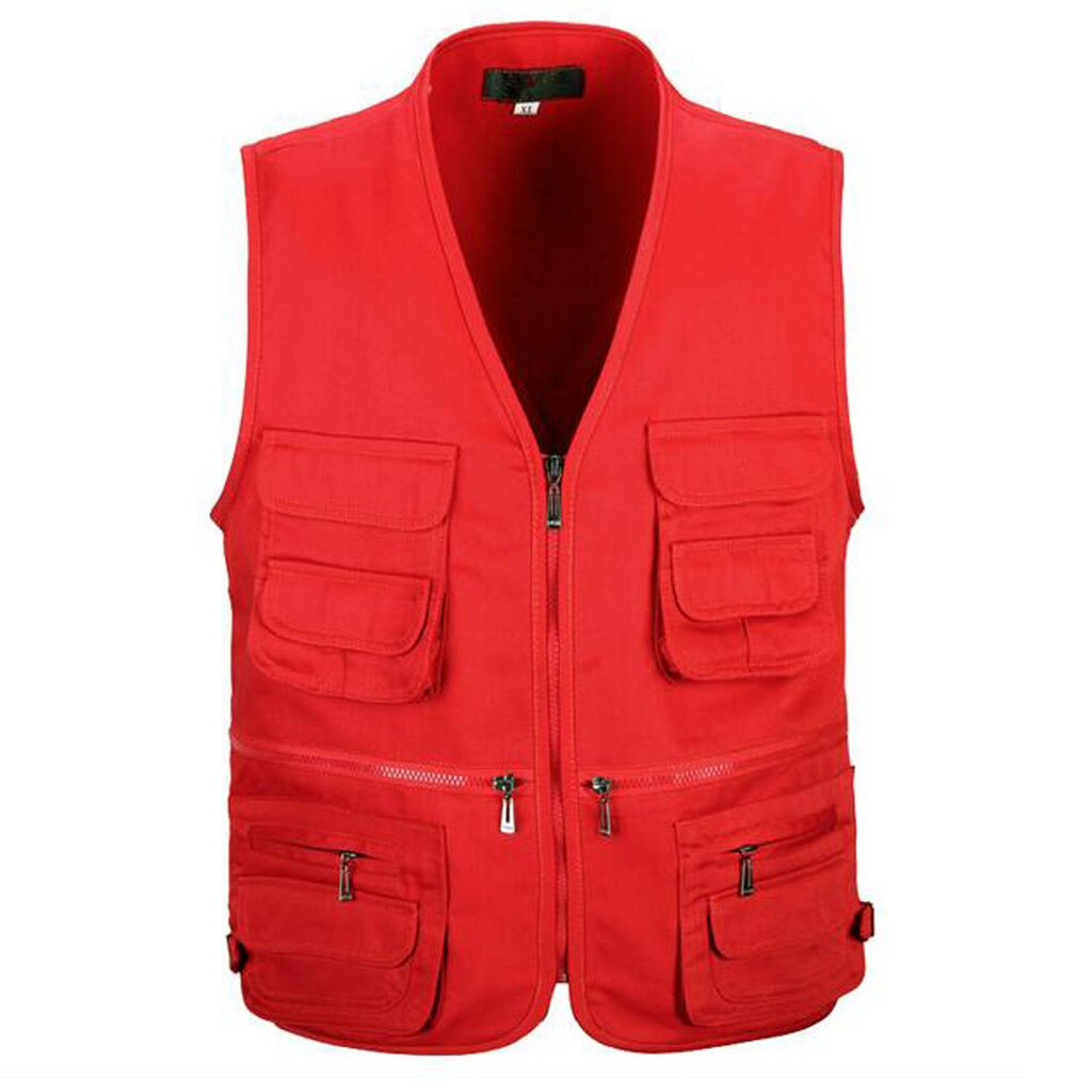 Men's Outdoor Multi-Pocket Vest Travel Fly Fishing Photography Quick-Dry Jac Outdoor Camping Fishing Apparel Accessories: XL Red
