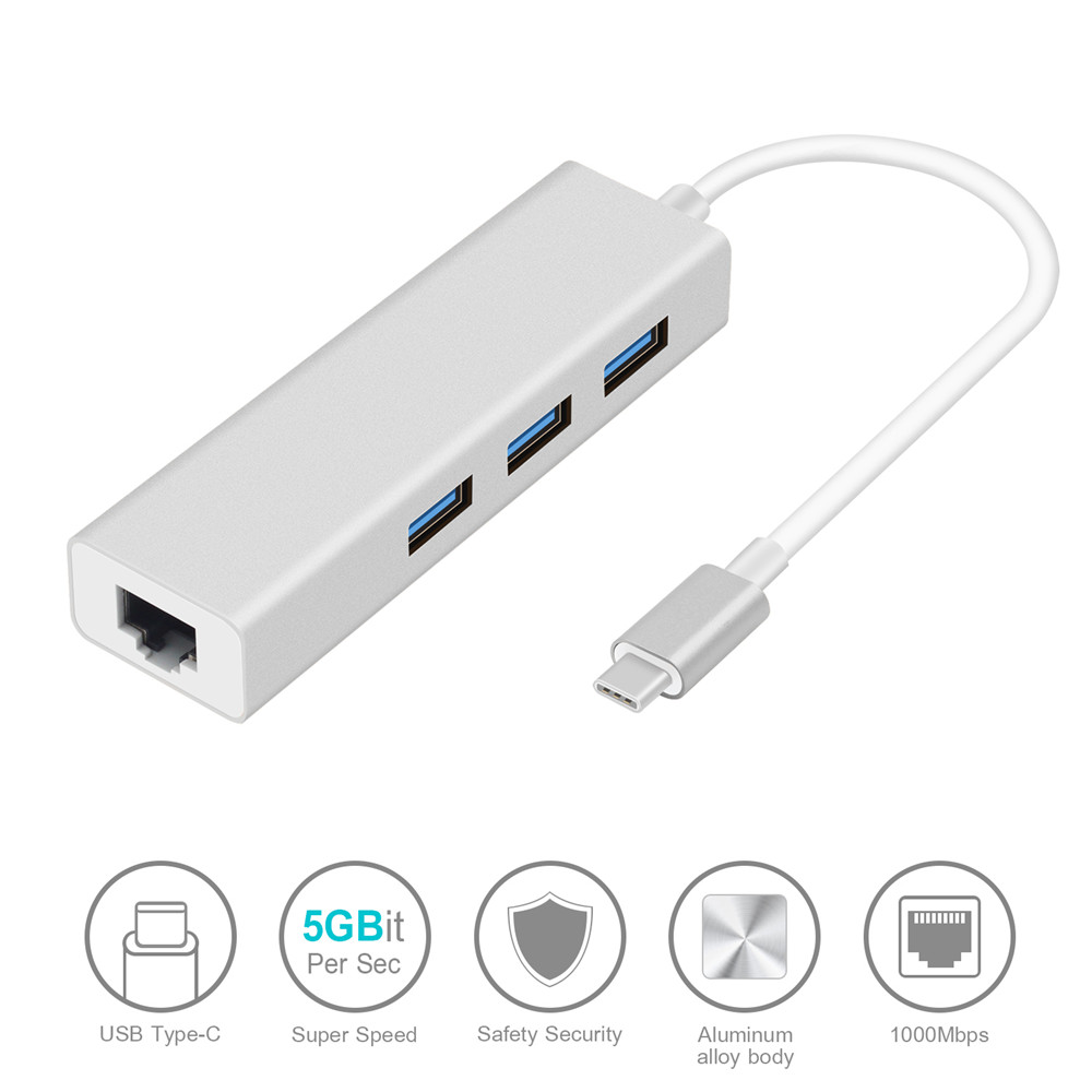 Basix USB C Ethernet USB-C zu RJ45 Lan Adapter für MacBook Pro Samsung Galaxy S9/S8/Hinweis 9 typ C Netzwerk Karte USB-C Ethernet: 1000M silver