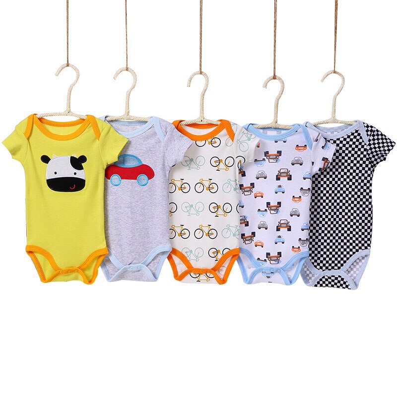 [ 5 stuks/lot willekeurige stijl] baby bodysuit katoen korte mouwen baby jumpsuit zomer baby jongens bodysuits cartoon baby meisjes kleding