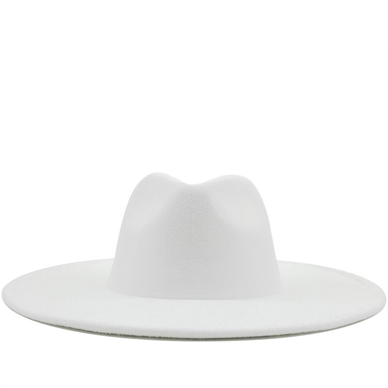 Eenvoudige 9.5Cm Brede Rand Grote Witte Fedora Britse Stijl Winter Wol Effen Klassieke Fedora Cap Mannen Vrouwen Panama Jazz hoed: white