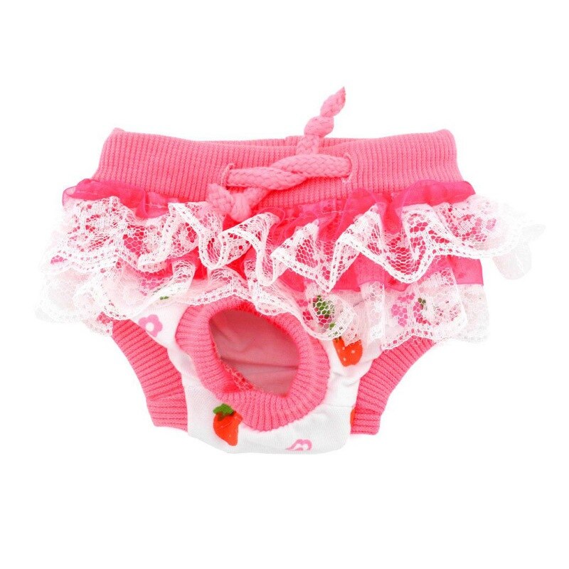 Cute Dogs Sanitary Physiological Pants Chiffon Washable Pet Underpants Shorts Underwear Lace Side Physiological Pants N06: Pink / M