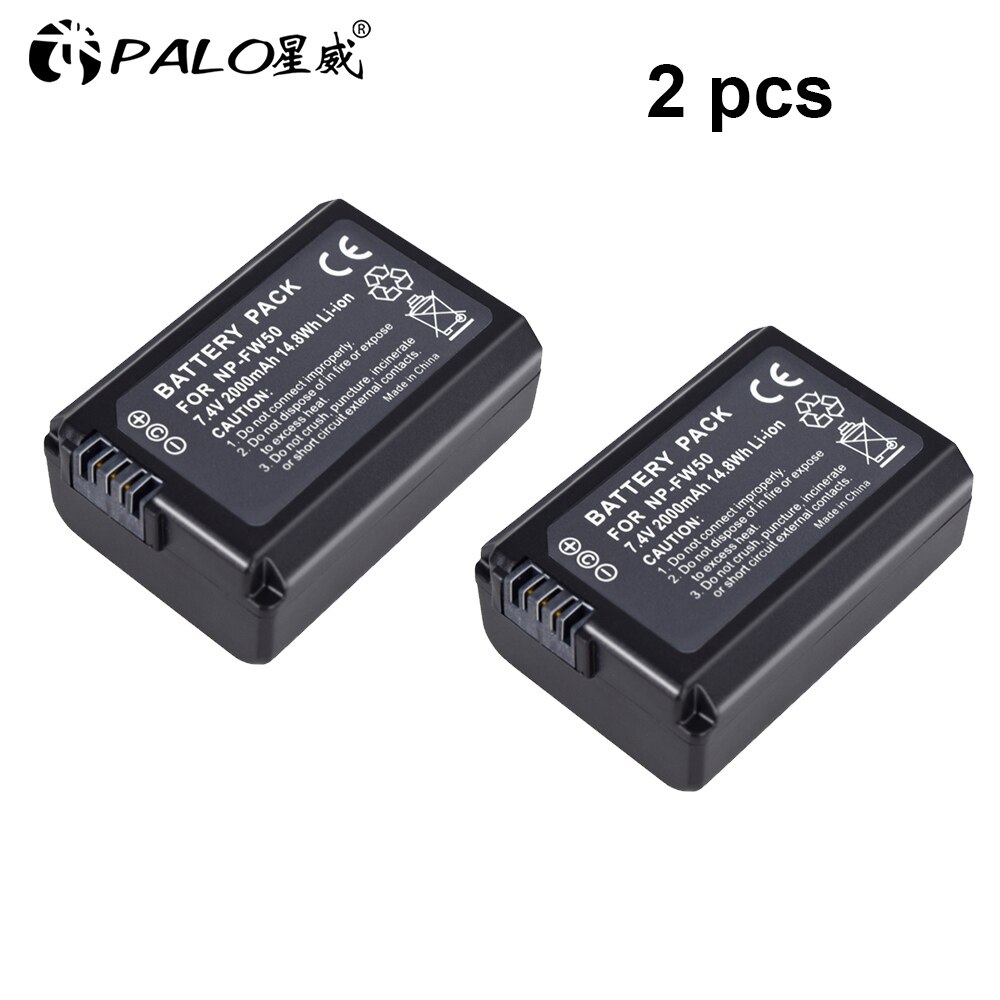 Palo NP-FW50 Np FW50 NPFW50 FW50 Batterij Voor Sony Alpha A6500 A6300 A6000 A5000 A3000 NEX-3 A7R A7 A7R Ii NEX-3N NEX-5 A7S NEX-7: 2pcs battery